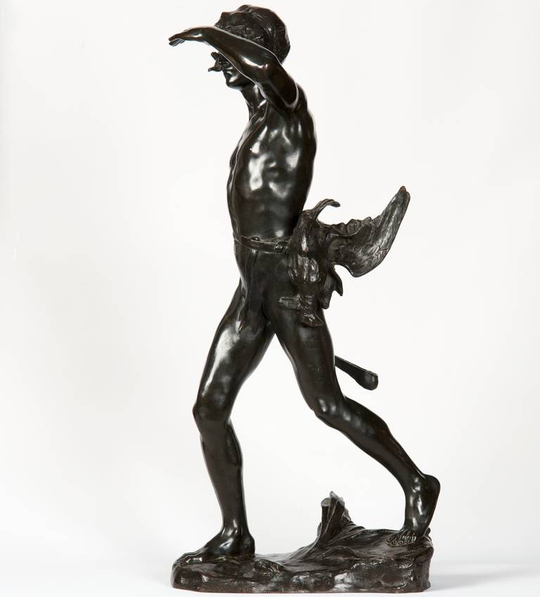 MAURICE BOUVAL (FRENCH, 1863-1916) FINE ANTIQUE BRONZE SCULPTURE
Hunter Stalking his Game, Paris c. 1900, signed 
