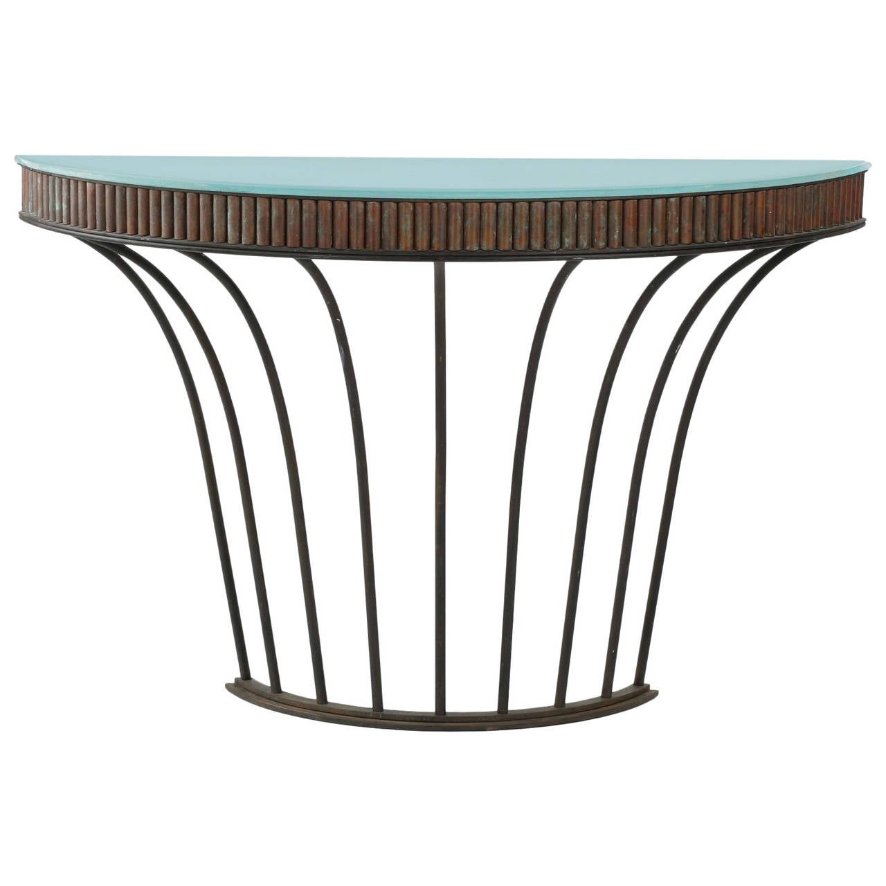 Art Deco Wrought Iron and Patinated Copper Demilune Console Table at ...