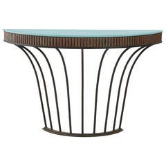 Art Deco Wrought Iron and Patinated Copper Demilune Console Table