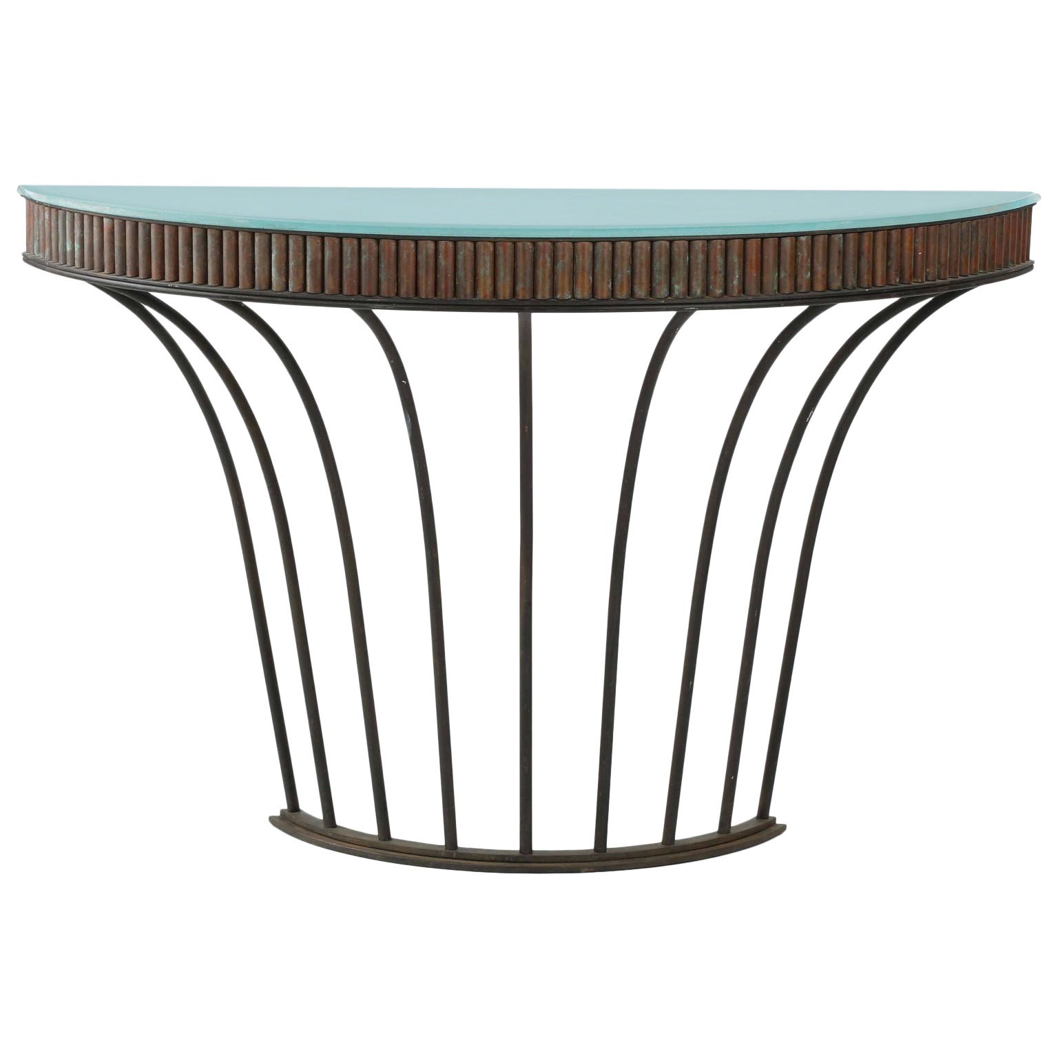 Art Deco Wrought Iron and Patinated Copper Demilune Console Table