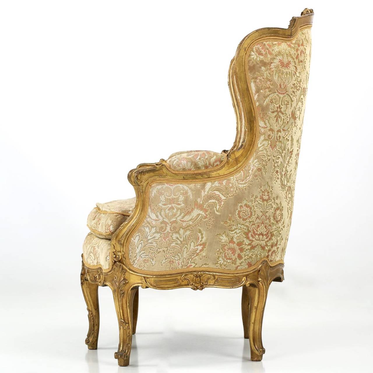 19th Century Louis XV Style Carved Giltwood Antique Bergere Armchair, circa 1870