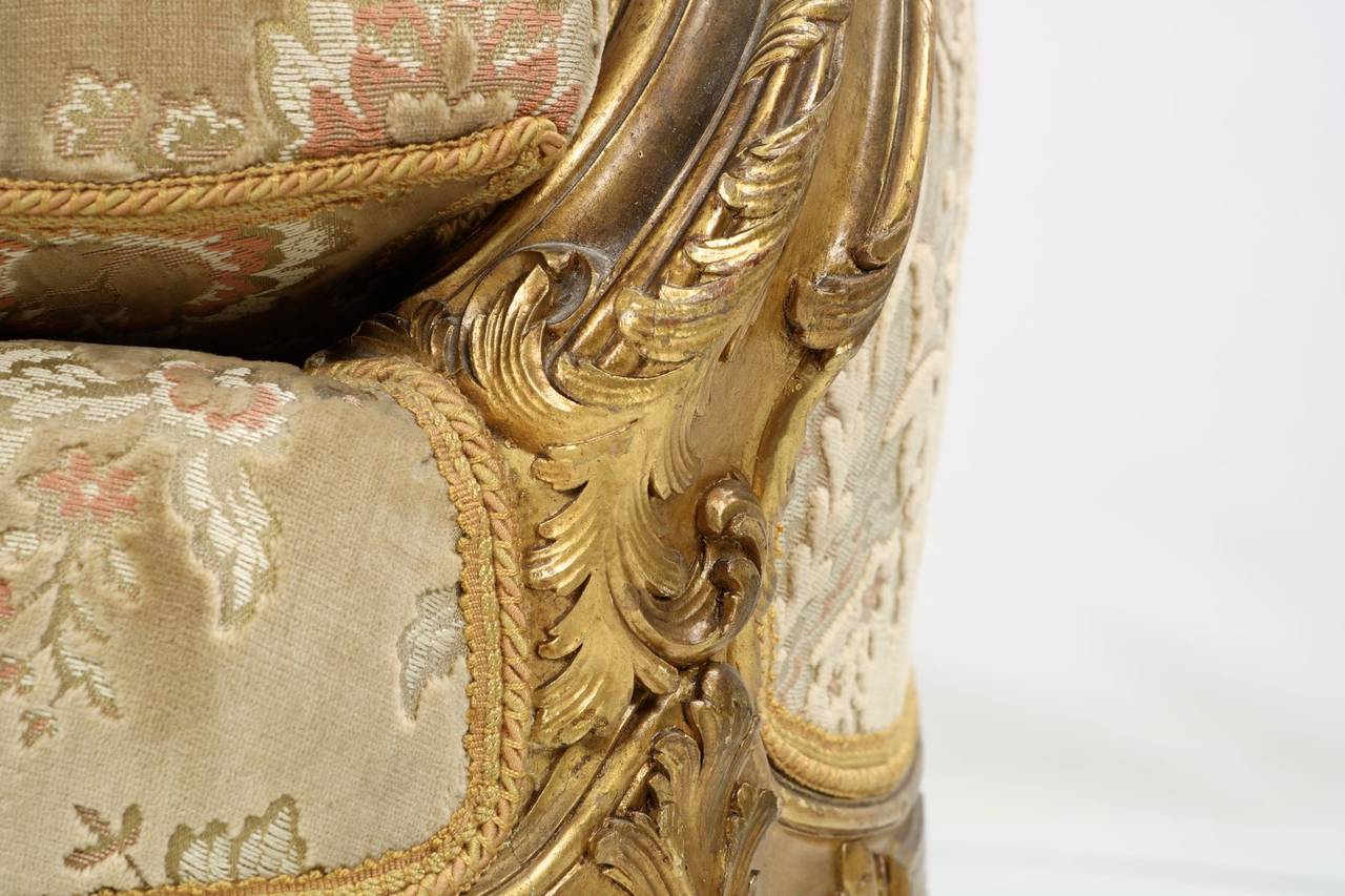 Louis XV Style Carved Giltwood Antique Bergere Armchair, circa 1870 4