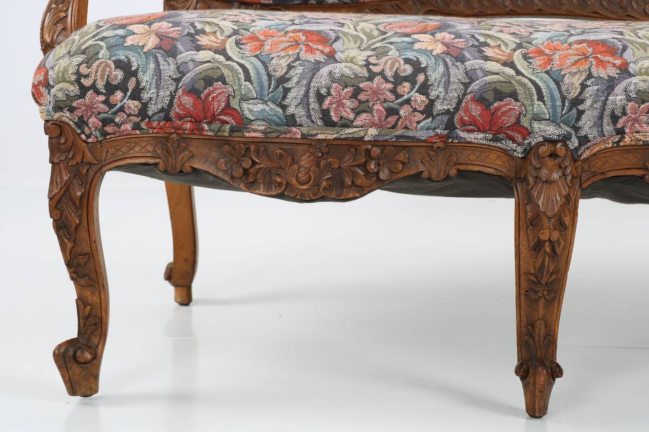 Rococo Revival Antique Carved Walnut Settee Sofa in Louis XV Taste, 19th Century 3