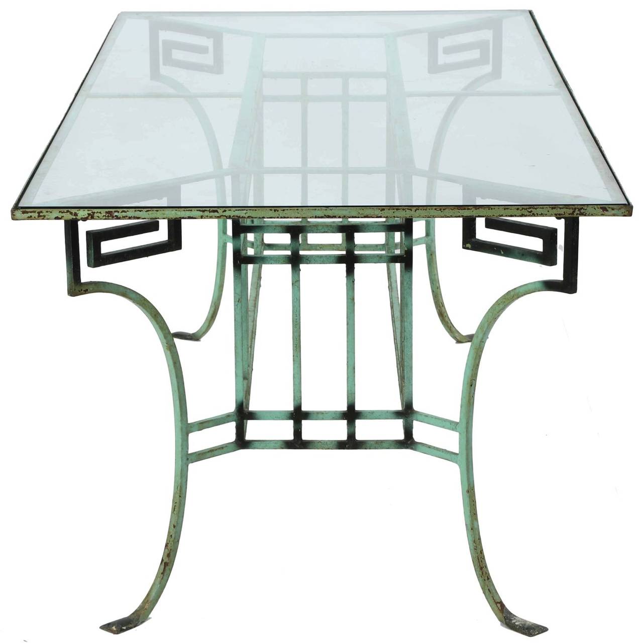 Classical Greek French Neoclassical Antique Painted Iron Patio Dining Table, Early 20th Century
