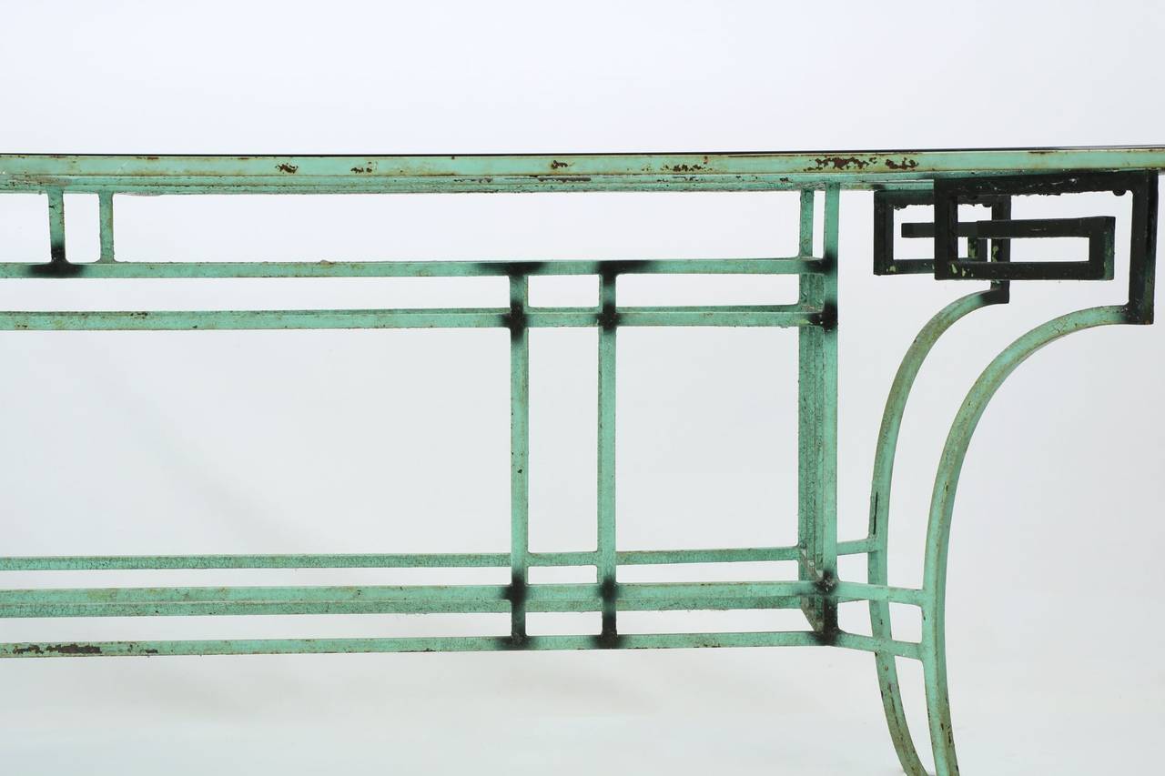 French Neoclassical Antique Painted Iron Patio Dining Table, Early 20th Century 4
