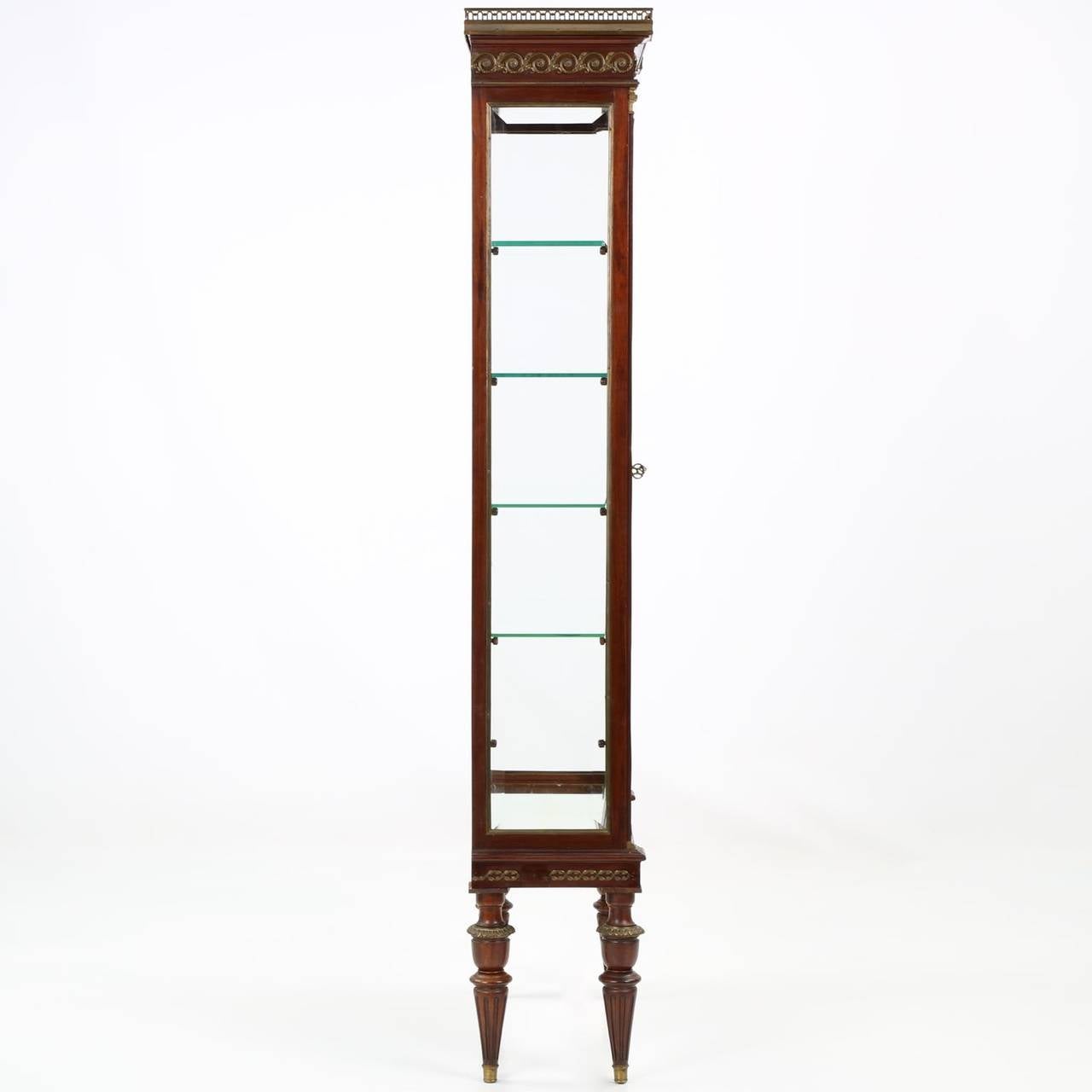 Beveled French Louis XVI Style Mahogany Gilt Bronze Vitrine Display Cabinet, circa 1900