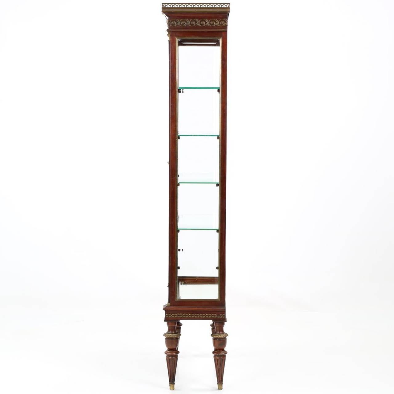 19th Century French Louis XVI Style Mahogany Gilt Bronze Vitrine Display Cabinet, circa 1900