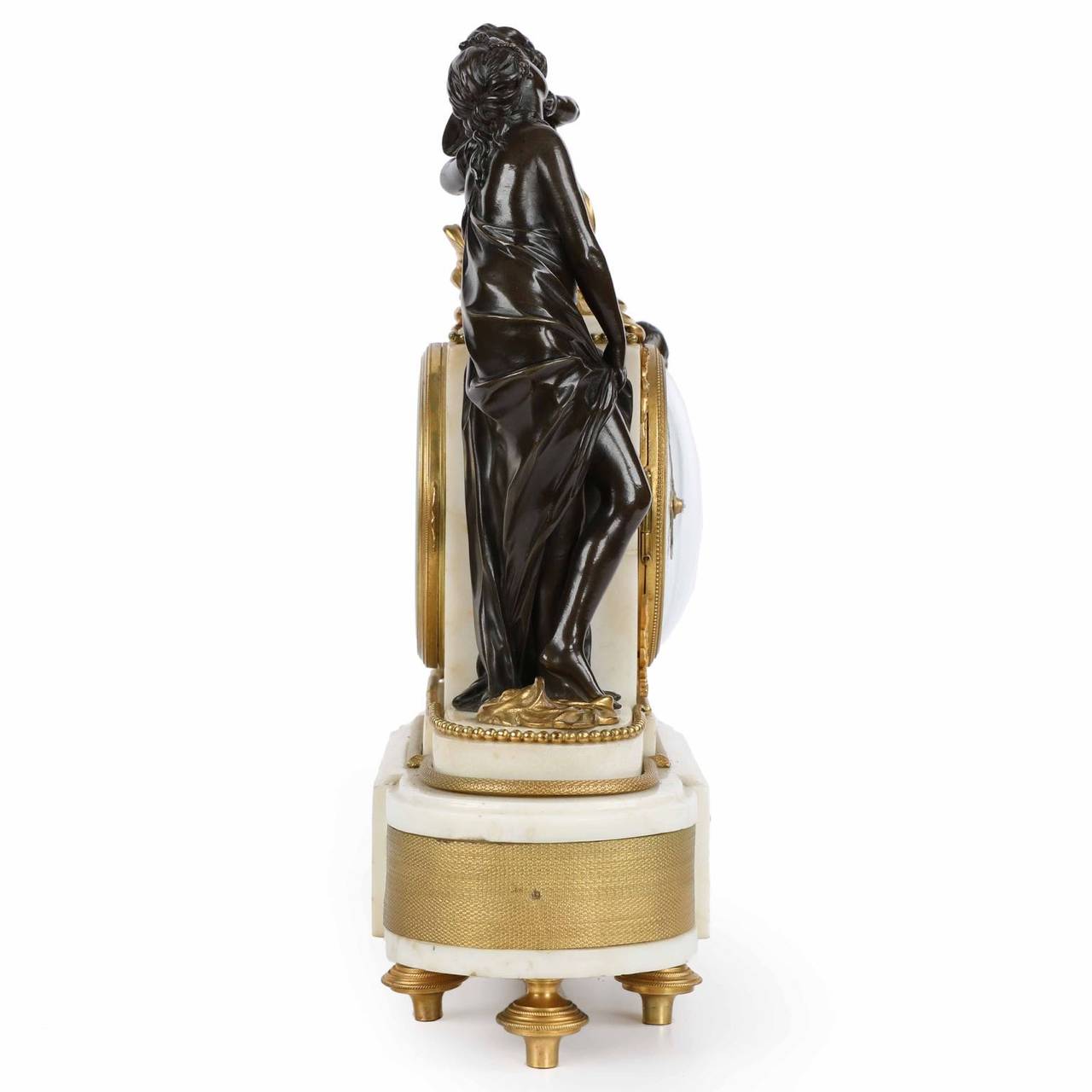 Gilt French Louis XVI Bronze and Marble Antique Figural Mantel Clock, 19th Century