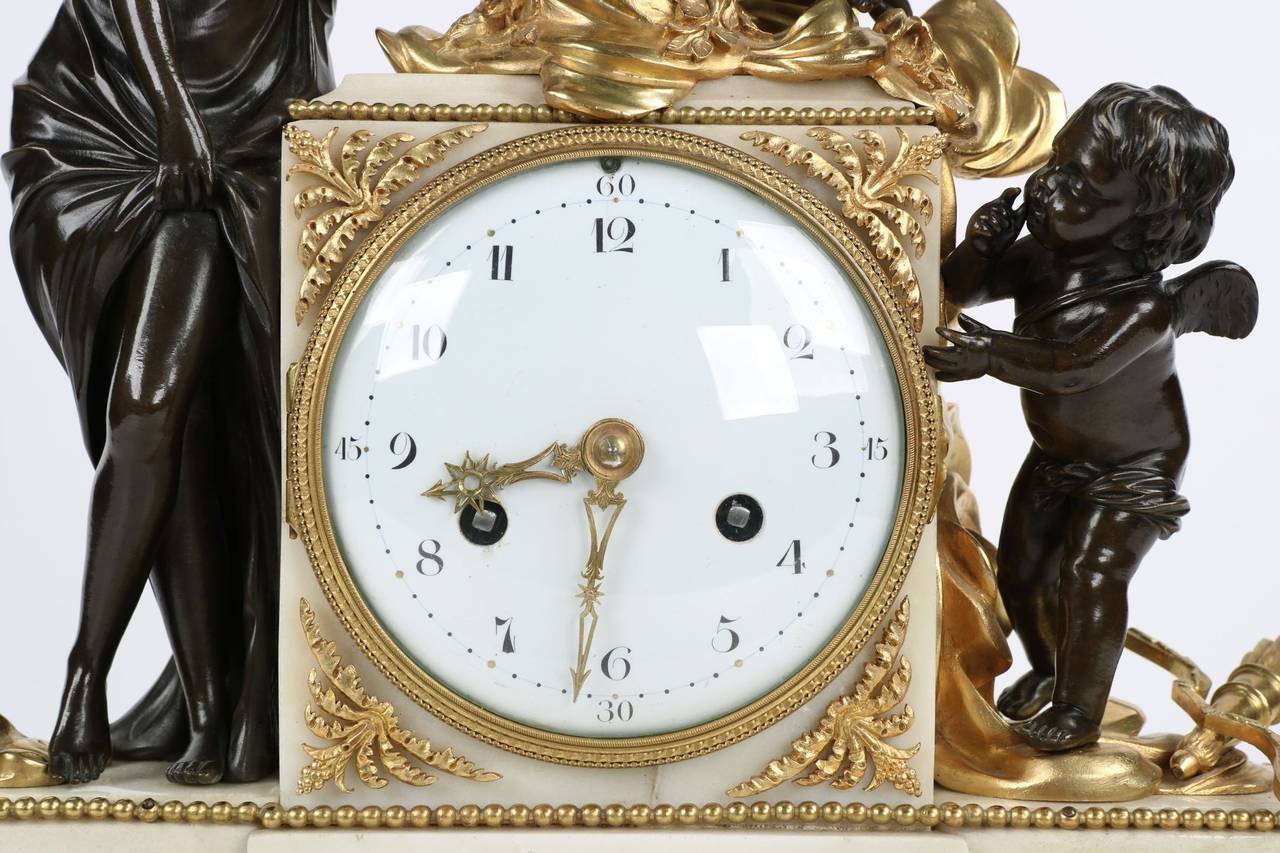 French Louis XVI Bronze and Marble Antique Figural Mantel Clock, 19th Century 2