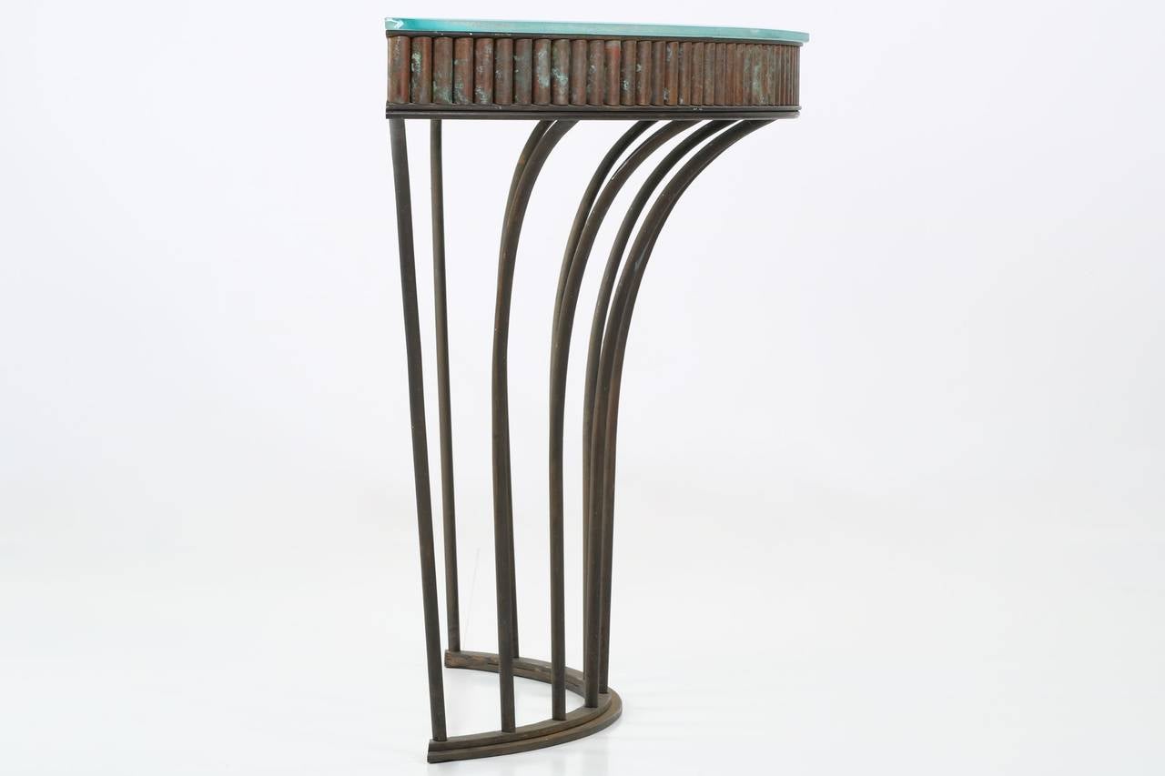Art Deco Wrought Iron and Patinated Copper Demilune Console Table
