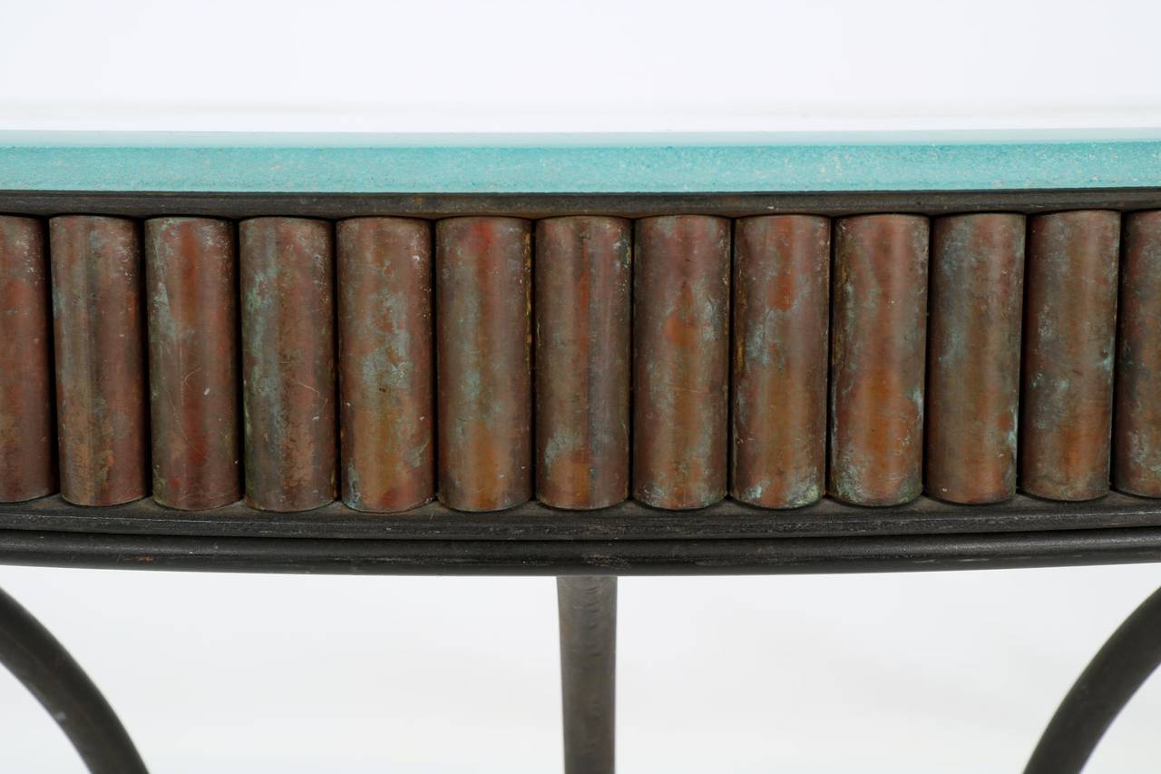 Art Deco Wrought Iron and Patinated Copper Demilune Console Table 1