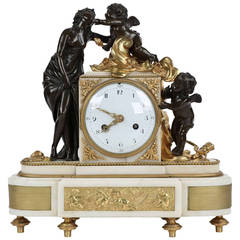French Louis XVI Bronze and Marble Antique Figural Mantel Clock, 19th Century