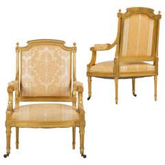 Pair of 19th Century Giltwood Antique French Armchairs, Fauteuils