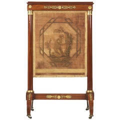 Used Empire Mahogany Doré Bronze and Tapestry Firescreen, France, 19th Century