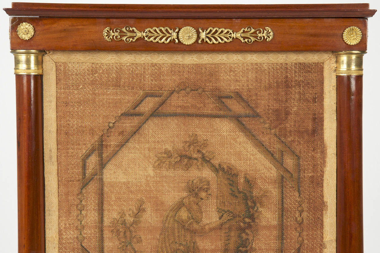 First Empire Empire Mahogany Doré Bronze and Tapestry Firescreen, France, 19th Century
