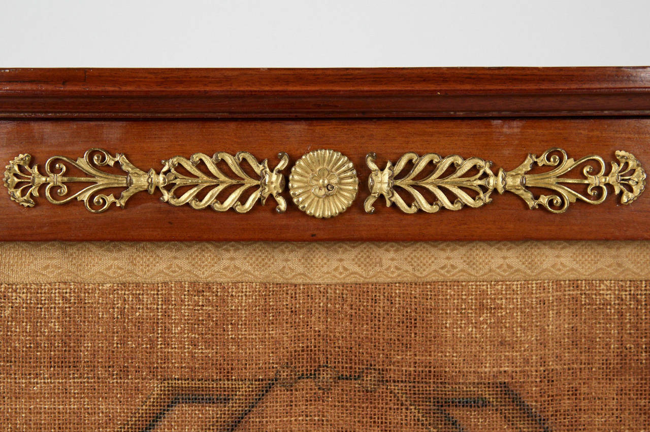 Empire Mahogany Doré Bronze and Tapestry Firescreen, France, 19th Century In Excellent Condition In Shippensburg, PA