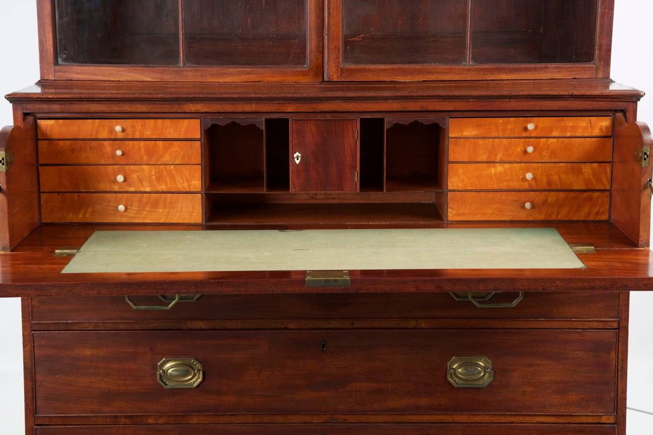 18th Century English George III Mahogany Antique Secretary Desk with Bookcase, circa 1790