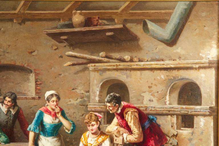 Francesco Peluso (italian, B. 1836) Antique Oil Painting On Canvas, Interior Scene
