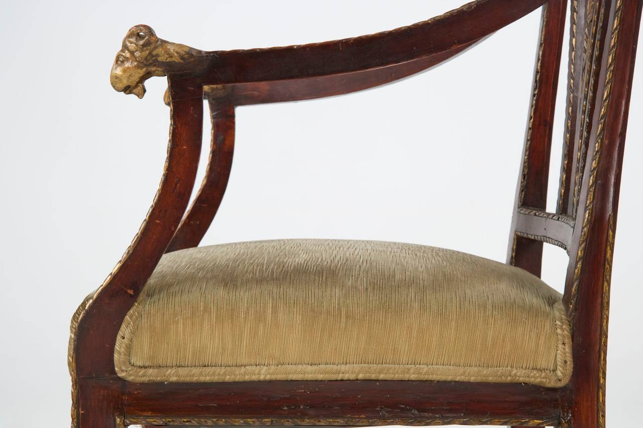 Italian Neoclassical Antique Arm Chair with Carved Ram Heads, 19th Century 1