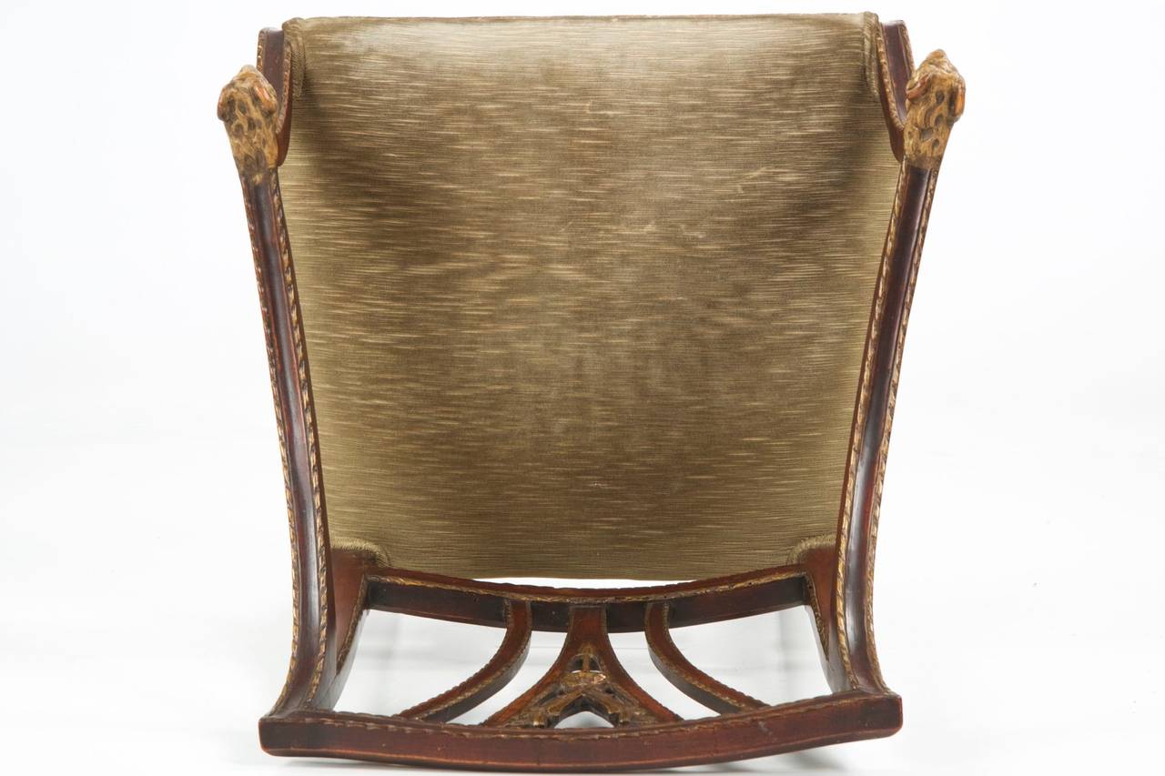Italian Neoclassical Antique Arm Chair with Carved Ram Heads, 19th Century 6
