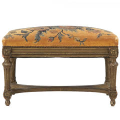 French Louis XVI Style Painted Antique Foot Stool Ottoman, 19th Century