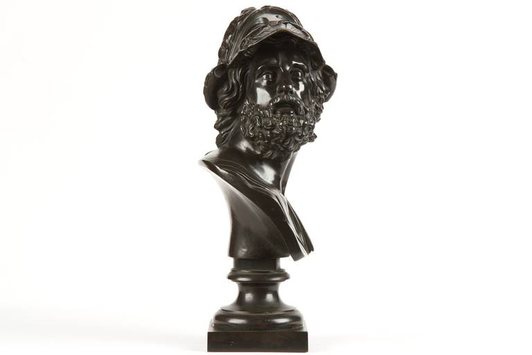 Classical Roman French Patinated Bronze Sculpture, Antique Bust of General Ajax c. 1880