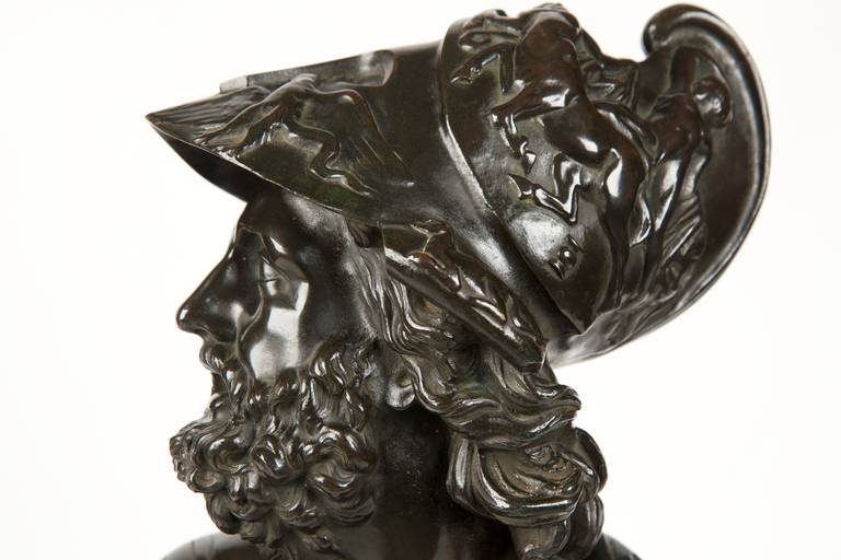 French Patinated Bronze Sculpture, Antique Bust of General Ajax c. 1880 1