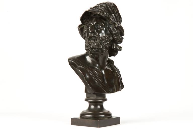 FRENCH PATINATED BRONZE SCULPTURE OF GENERAL AJAX
After the Antique Original, probably c. 1880 

A very fine Grand Tour bronze sculpture after the Antique original, this bust captures General Ajax in a moment of introspection.  The casting is of