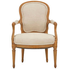 French Louis XVI Beechwood Antique Armchair Fauteuil, Early 19th Century