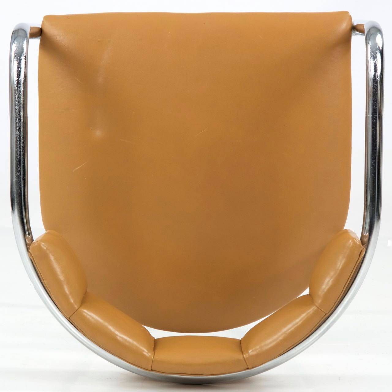 Italian Eight Mid-Century Modern Chromed Tubular and Leather Dining Chairs