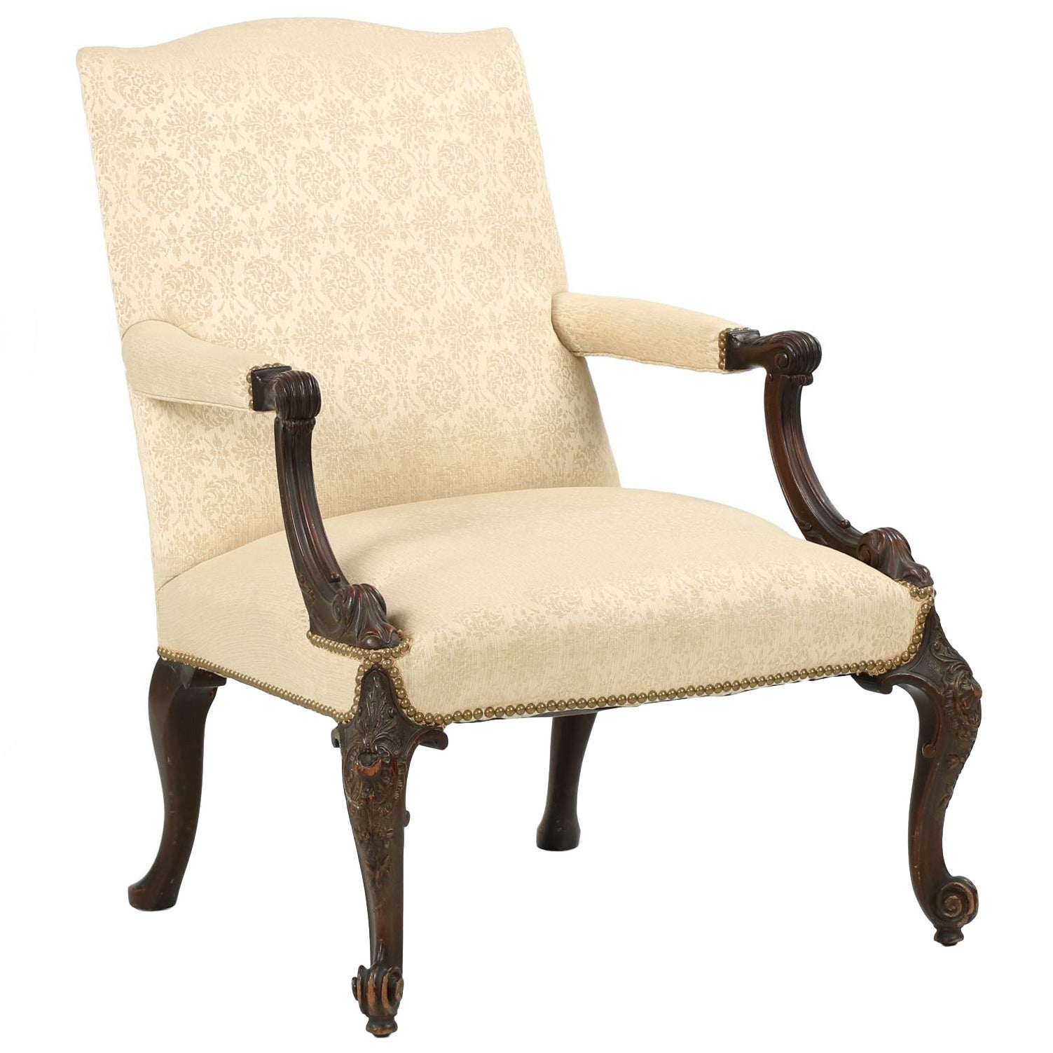 English Chippendale Style Mahogany Open Arm Antique Chair, circa 1890