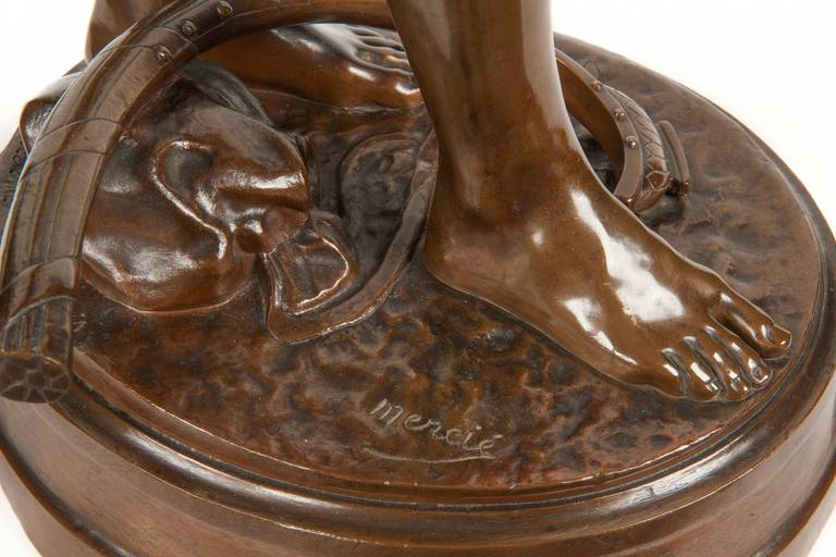 XIXe siècle Antonin Mercié Sculpture en bronze de David Avant le Combat, Barbedienne