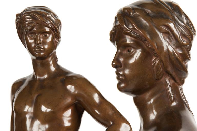 French Antonin Mercié Bronze Sculpture of David Avant le Combat, Barbedienne