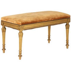 French Louis XVI Style Carved Giltwood Antique Stool or Window Bench c. 1900