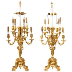 Antique F. Barbedienne Pair of Louis XVI Style Gilt Bronze Candelabra c. 1880