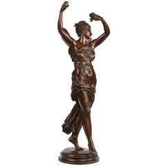 Eugéne Delaplanche French Bronze Sculpture of Psyche Dancing by F. Barbedienne