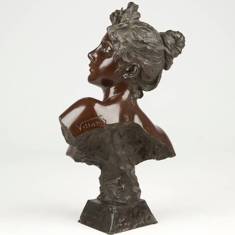 19th Century Emmanuel Villanis French Bronze Bust Sculpture of Diane c. 1900