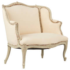 French Louis XV Style Distressed Painted Antique Settee Bergere Arm Chair