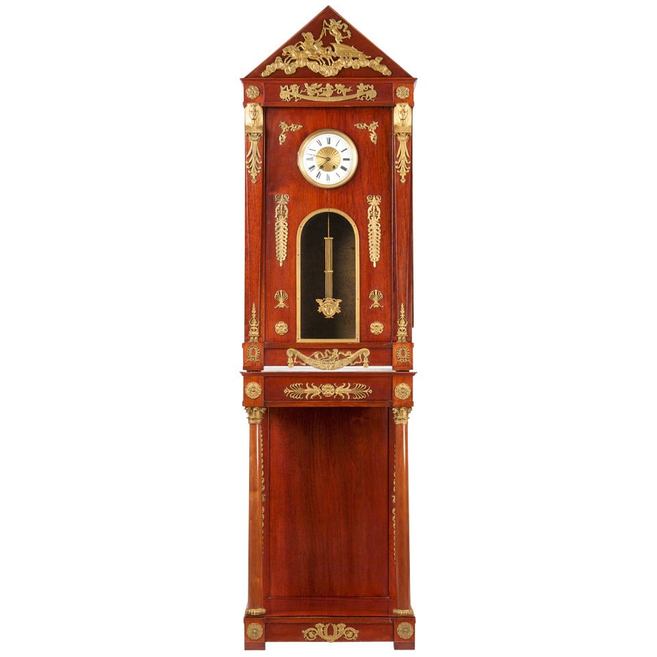 Egyptian Revival Ormolu Mounted Mahogany Longcase Clock, Paris, circa 1910