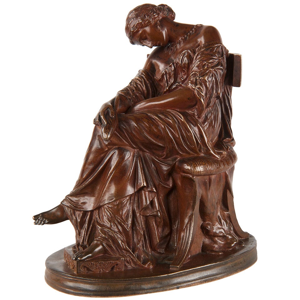 Small Barbedienne French Bronze Sculpture of Penelope by Pierre Cavelier