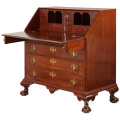 Fine American Chippendale Ball and Claw Antique Slant Front Desk, Massachusetts