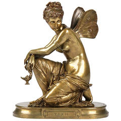Eugene Laurent (Franzose:: 1832-1898) Vergoldete Bronzeskulptur der Psyche:: ca. 1886-1900
