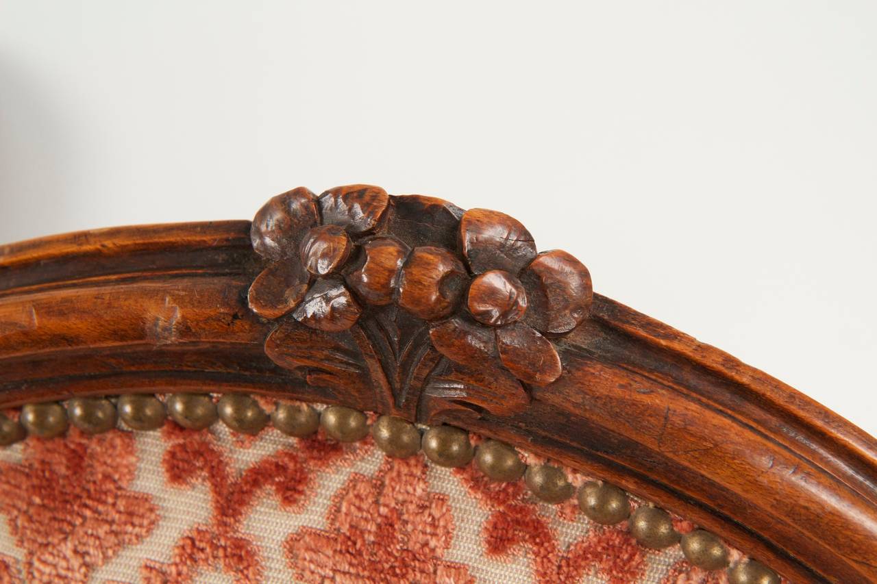 Pair of French Louis XV Style Fruitwood Bergere Antique Arm Chairs c. 1890-1910 5