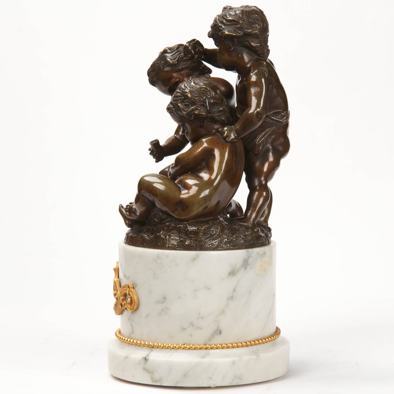 Patinated Paul Emile Machault Antique French Bronze Sculpture of Three Putti Playing Dice