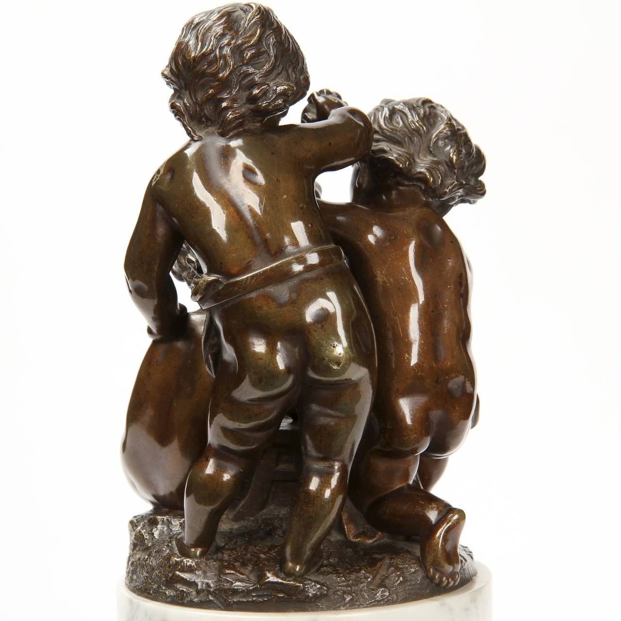 Paul Emile Machault Antique French Bronze Sculpture of Three Putti Playing Dice 1
