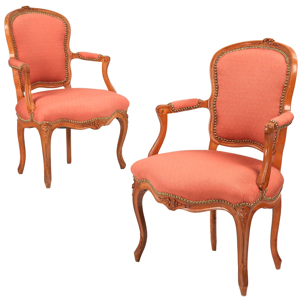 Pair of French Louis XV Antique Fauteuils Arm Chairs, Jean-Baptiste Sené c. 1760