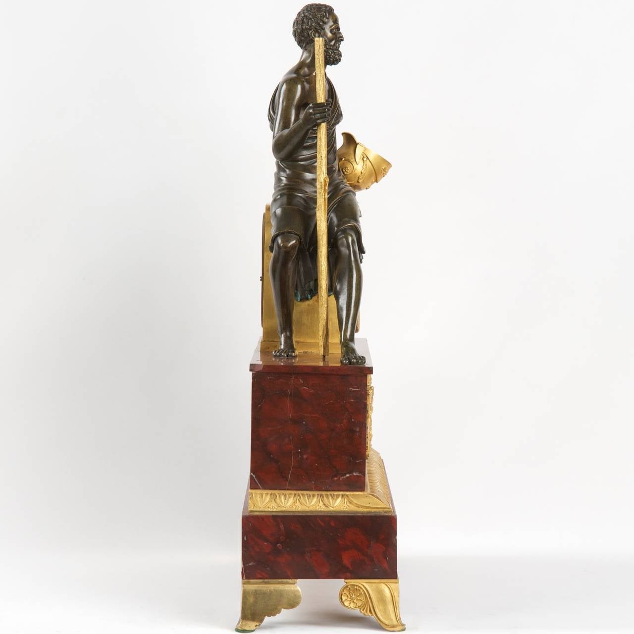 French Empire Ormolu and Patinated Bronze Soldier Antique Mantel Clock c. 1815