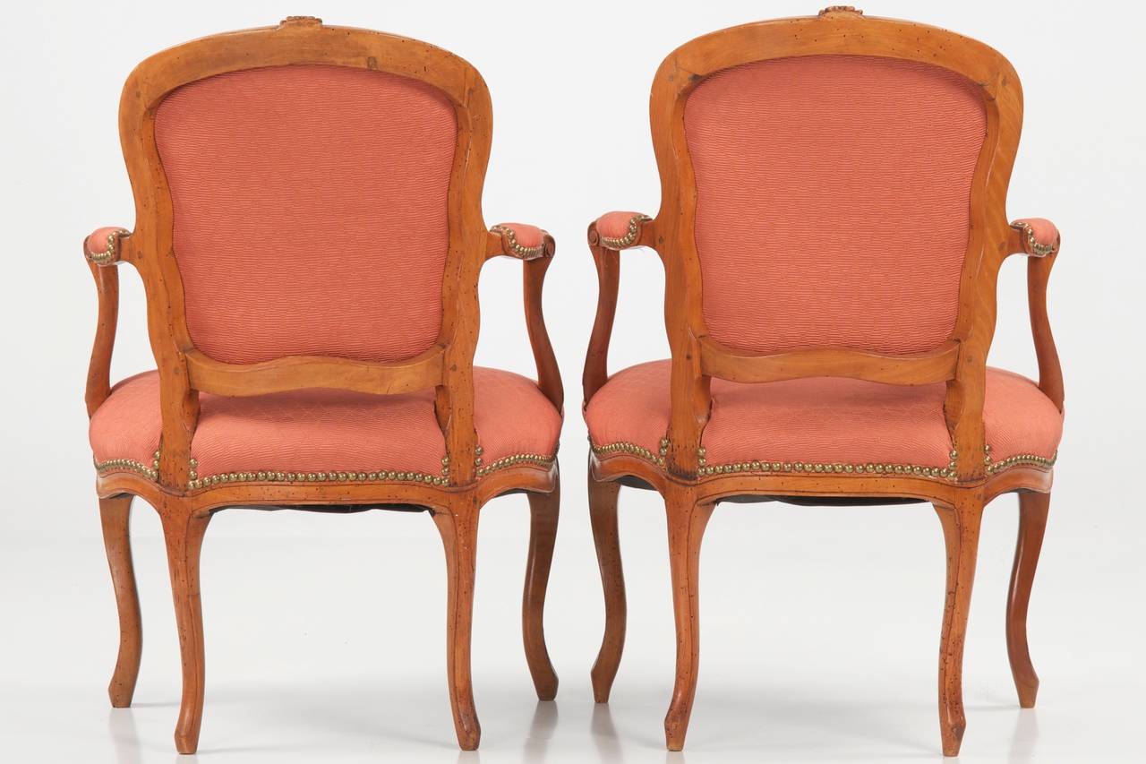 18th Century Pair of French Louis XV Antique Fauteuils Arm Chairs, Jean-Baptiste Sené c. 1760