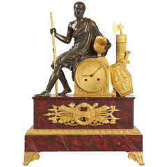 French Empire Ormolu and Patinated Bronze Soldier Antique Mantel Clock c. 1815