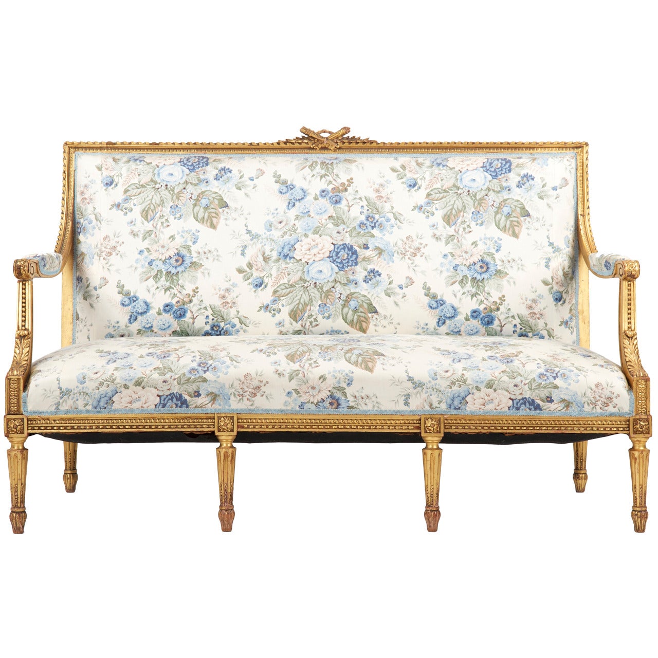 French Louis XVI Style Giltwood Antique Settee Sofa Canape c. 1900